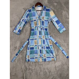 J. McLaughlin Sz XS Brynn Tile Print Jersey Knit Collared V-Neck 3/4 SleeveDress